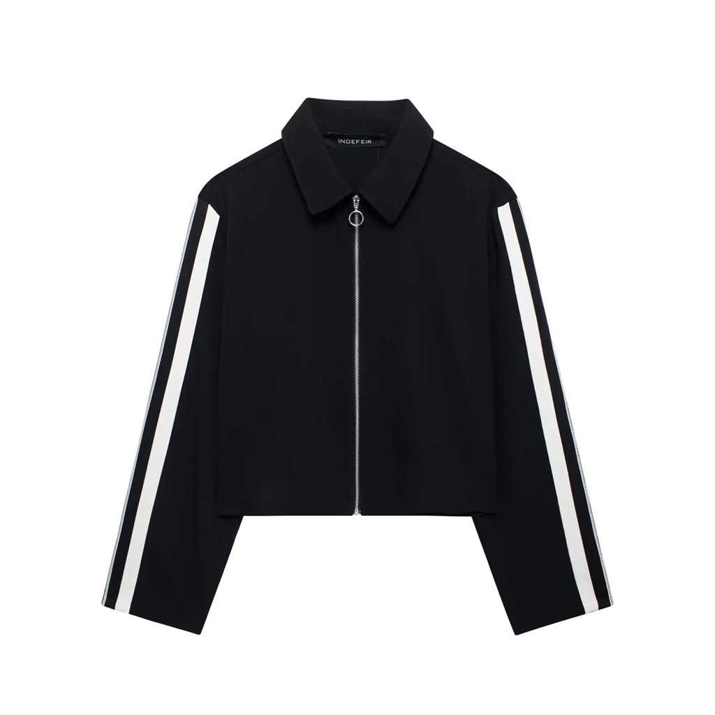 HH Women Casual Sports Suit Fashion Side Stripe Lapel Long Sleeve Zipper Jacket Female Chic Elastic Waist Wide Leg Pants
