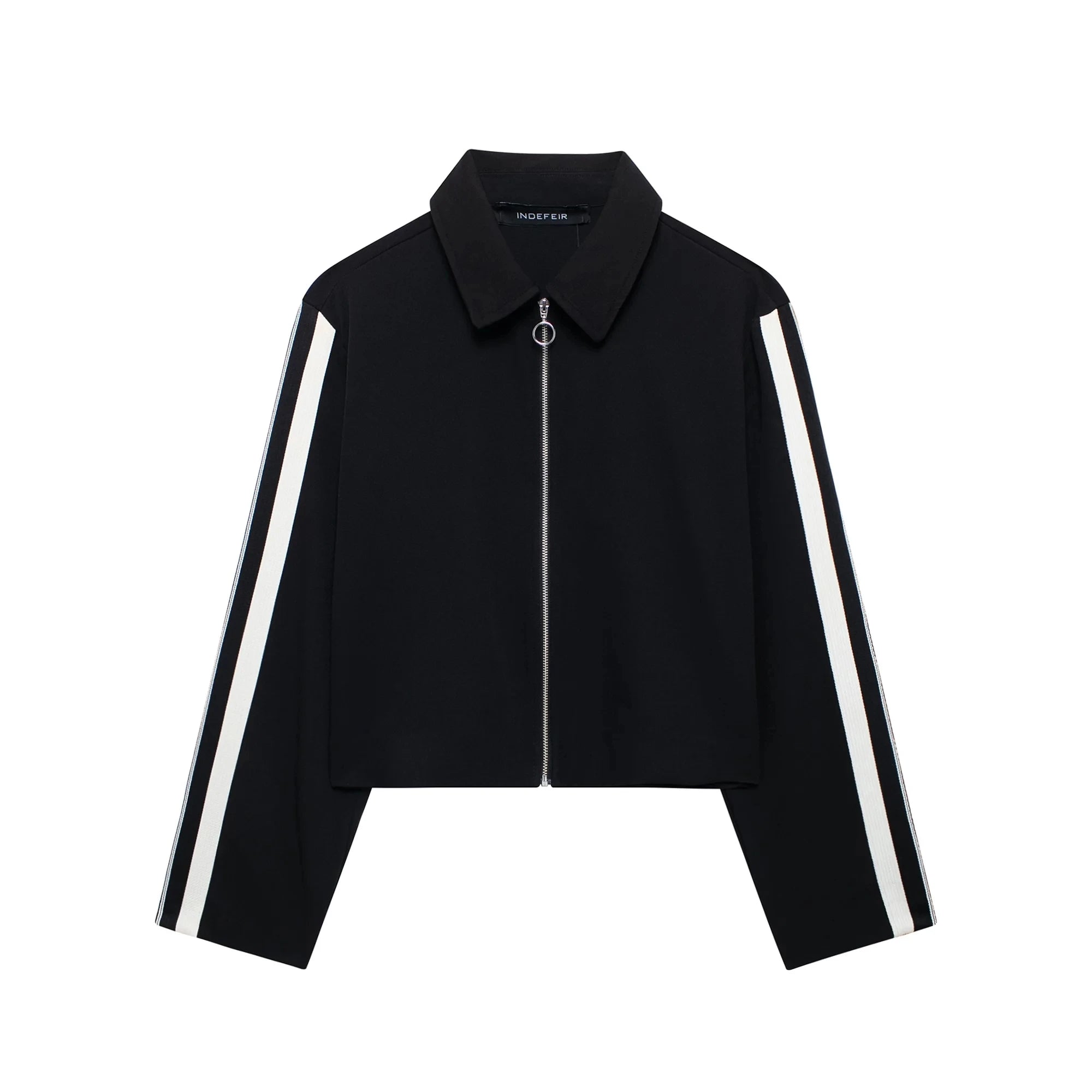 HH Women Casual Sports Suit Fashion Side Stripe Lapel Long Sleeve Zipper Jacket Female Chic Elastic Waist Wide Leg Pants