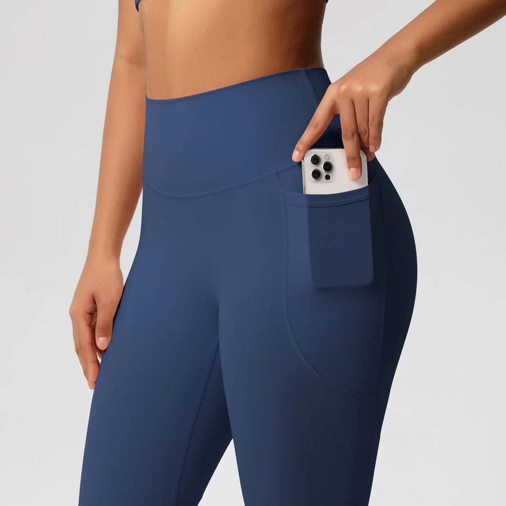 High Waist Women's Leggings Stretch Yoga Pants Tights With Pockets Push Up Fitness Running Sportswear Solid Color Pants